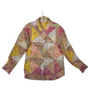 Rose + Olivia Top Womens Large L Blouse office paisley floral patchwork boho